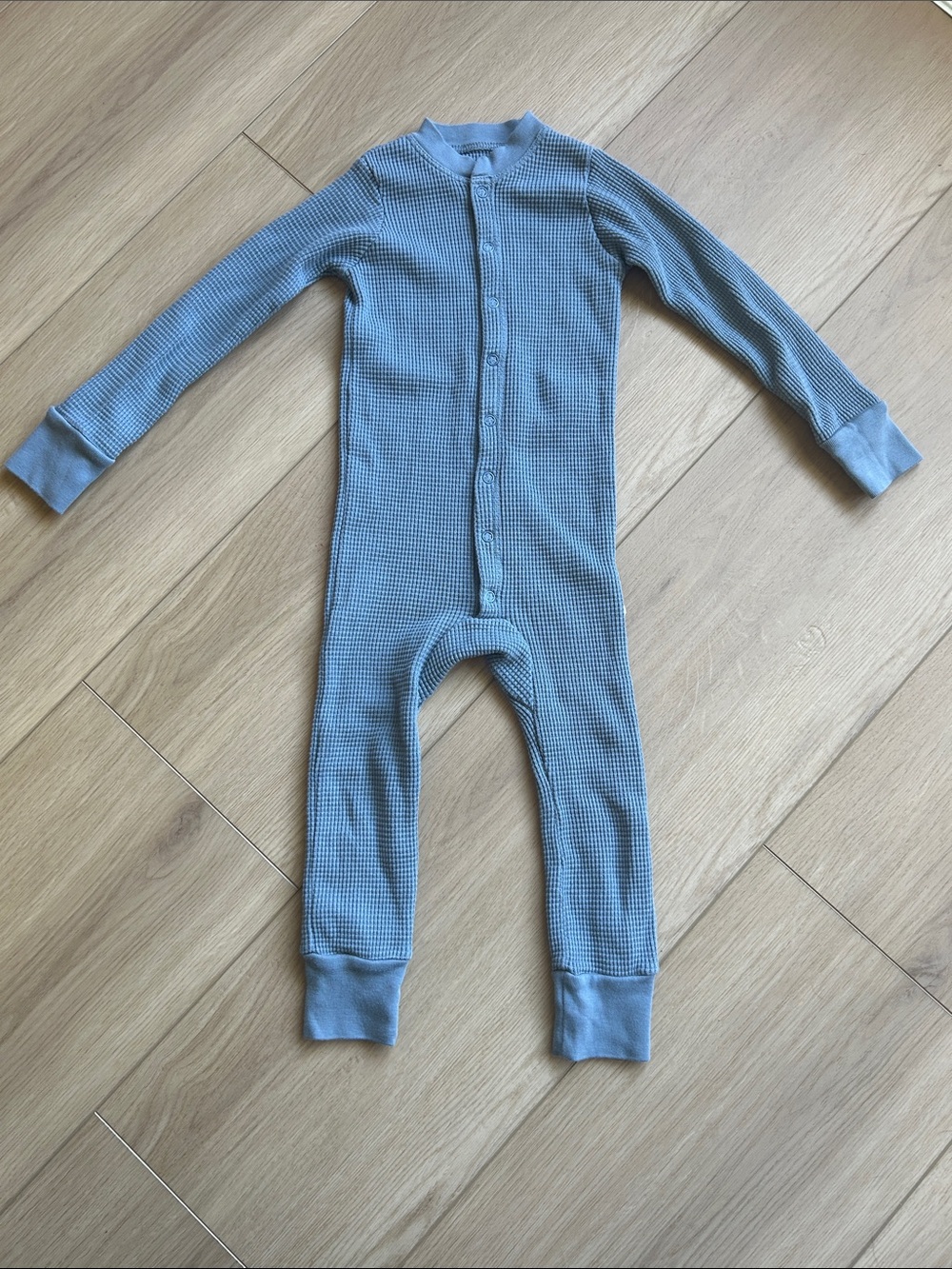 Noble Waffle Long-Sleeve One-Piece Romper in Light Blue